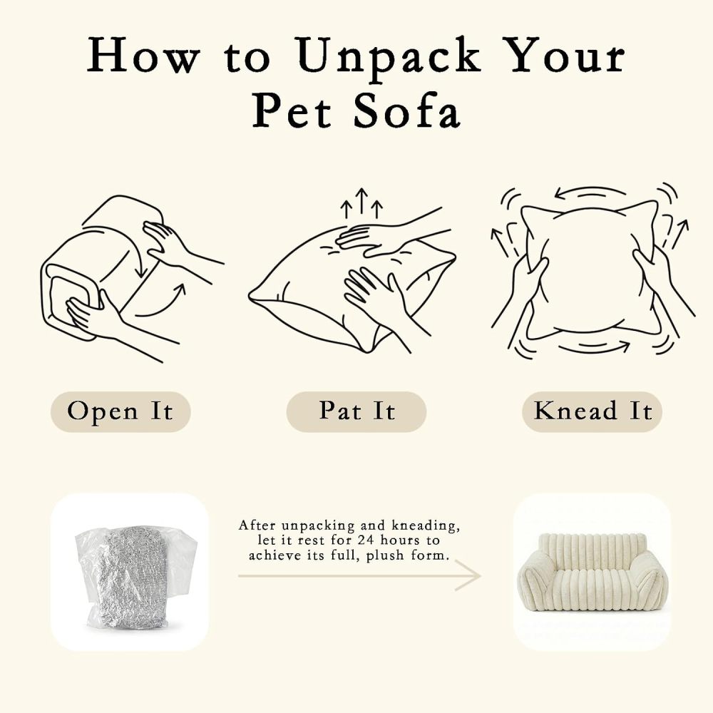 Cat Couch for Indoor Cats,Cute Cat Bed Cover Fully Removable and Machine Washable, Supportive Faux Rabbit Fur Cat Sofa with Non-Slip Base, Cat Friendly Couch