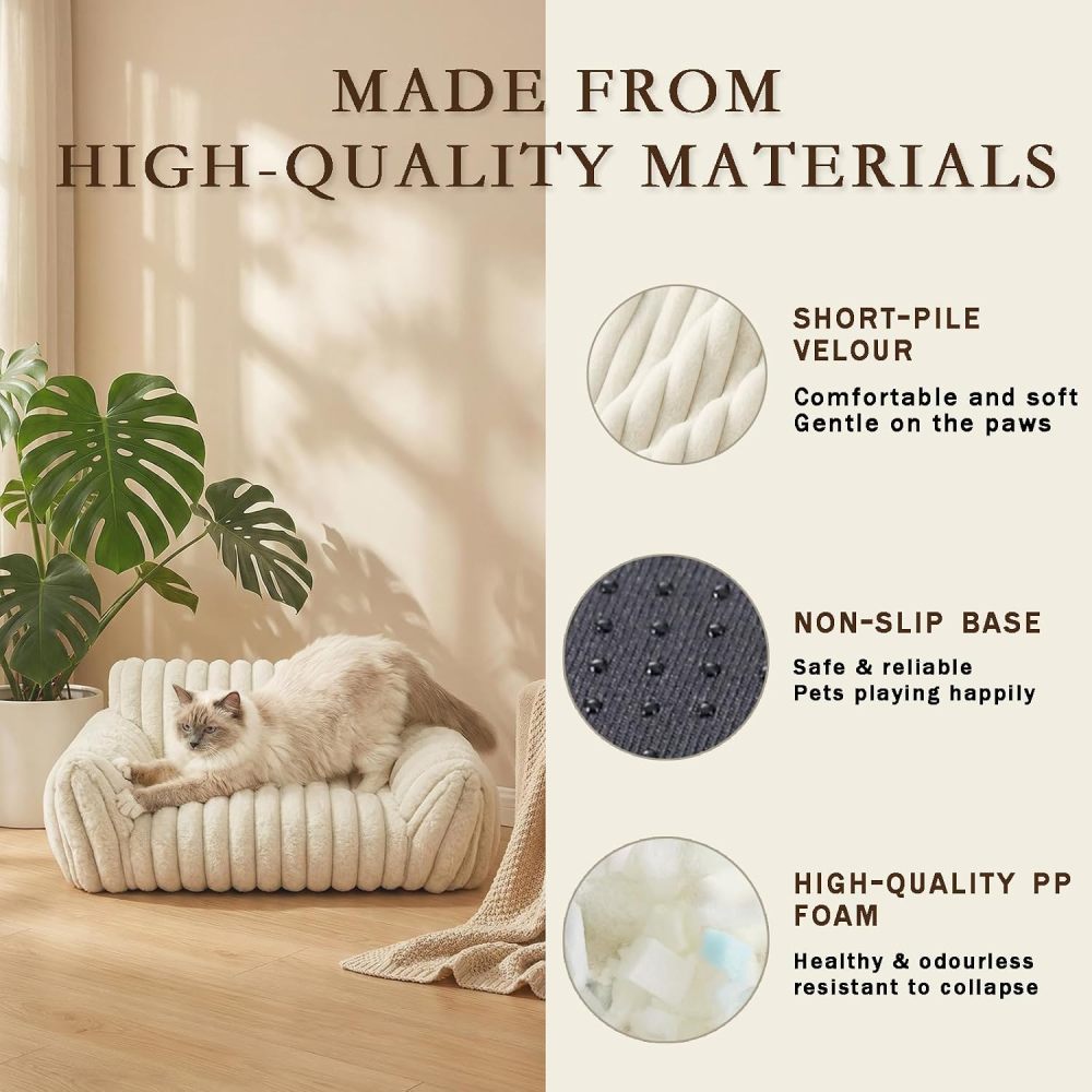 Cat Couch for Indoor Cats,Cute Cat Bed Cover Fully Removable and Machine Washable, Supportive Faux Rabbit Fur Cat Sofa with Non-Slip Base, Cat Friendly Couch