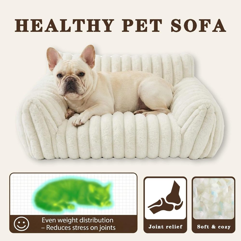 Cat Couch for Indoor Cats,Cute Cat Bed Cover Fully Removable and Machine Washable, Supportive Faux Rabbit Fur Cat Sofa with Non-Slip Base, Cat Friendly Couch