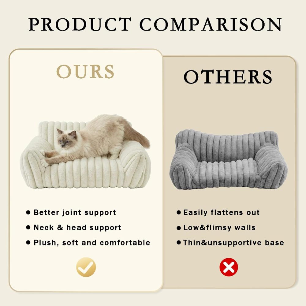 Cat Couch for Indoor Cats,Cute Cat Bed Cover Fully Removable and Machine Washable, Supportive Faux Rabbit Fur Cat Sofa with Non-Slip Base, Cat Friendly Couch
