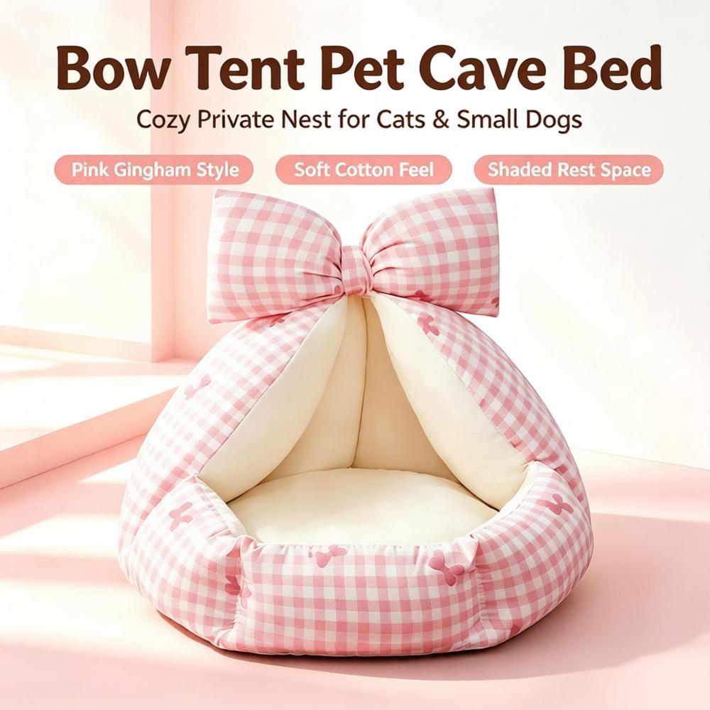 Cute Bow Tent Enclosed Pet Cave Bed for Cats & Small Dogs