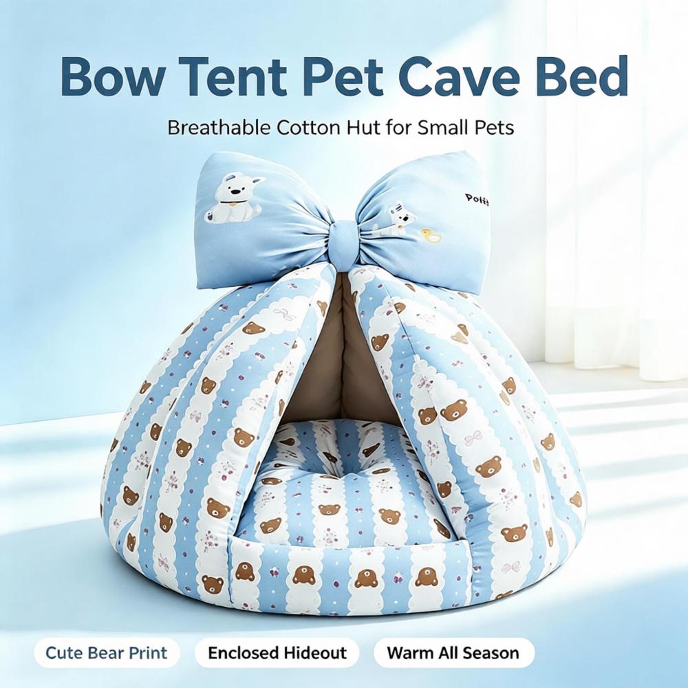 Cute Bow Tent Enclosed Pet Cave Bed for Cats & Small Dogs