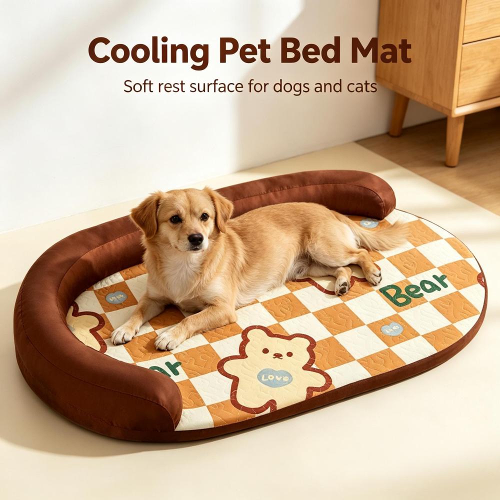 Cooling U-Shaped Bear Print Pet Bed Mat