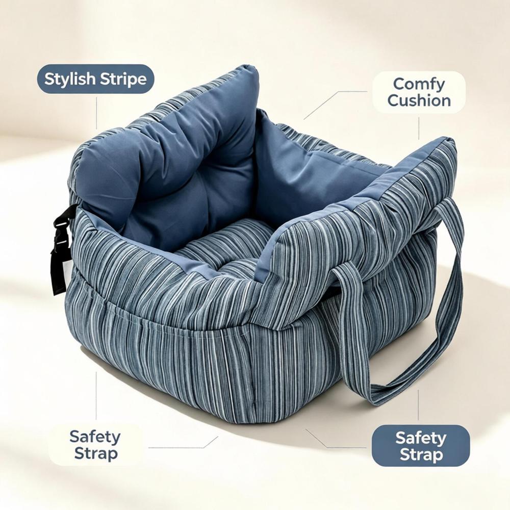 Car Pet Bed, Portable Dog Car Seat Booster Bed with Safety Tether, Foldable Anti-Slip Travel Car Seat for Small Medium Dogs & Cats