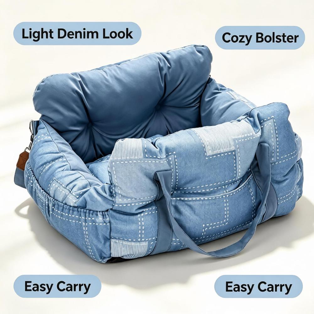 Car Pet Bed, Portable Dog Car Seat Booster Bed with Safety Tether, Foldable Anti-Slip Travel Car Seat for Small Medium Dogs & Cats