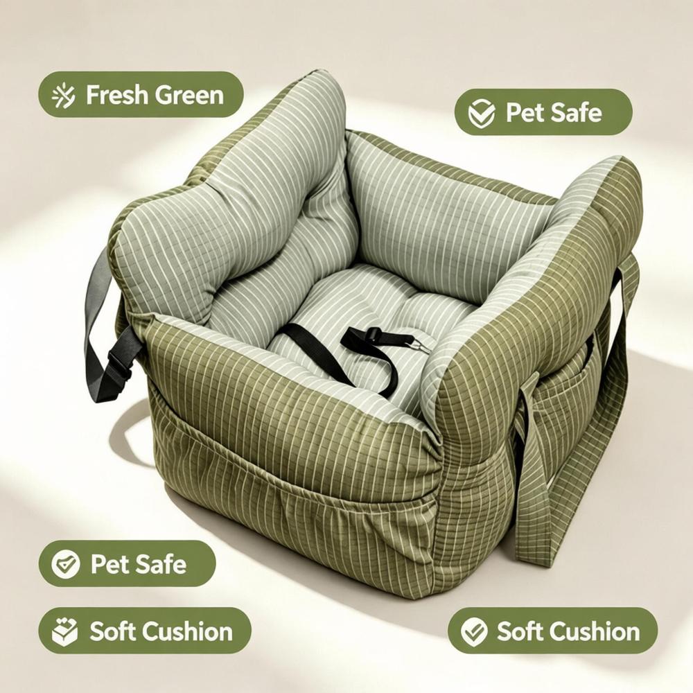 Car Pet Bed, Portable Dog Car Seat Booster Bed with Safety Tether, Foldable Anti-Slip Travel Car Seat for Small Medium Dogs & Cats