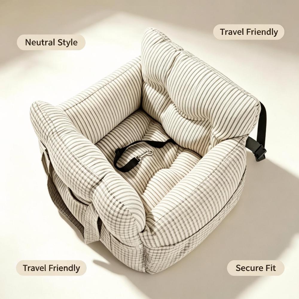 Car Pet Bed, Portable Dog Car Seat Booster Bed with Safety Tether, Foldable Anti-Slip Travel Car Seat for Small Medium Dogs & Cats