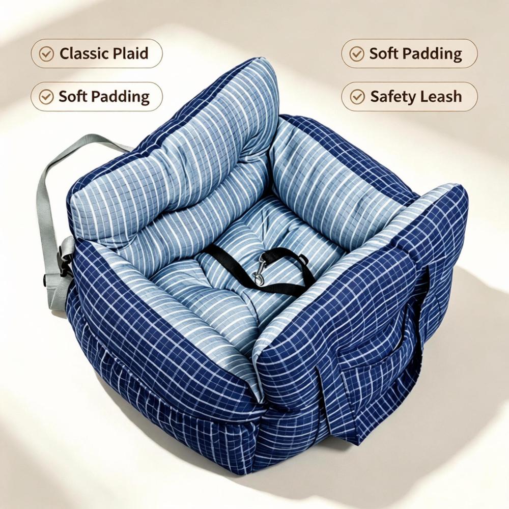 Car Pet Bed, Portable Dog Car Seat Booster Bed with Safety Tether, Foldable Anti-Slip Travel Car Seat for Small Medium Dogs & Cats