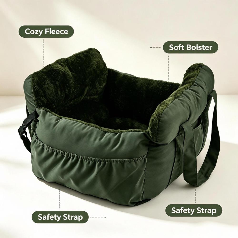 Car Pet Bed, Portable Dog Car Seat Booster Bed with Safety Tether, Foldable Anti-Slip Travel Car Seat for Small Medium Dogs & Cats