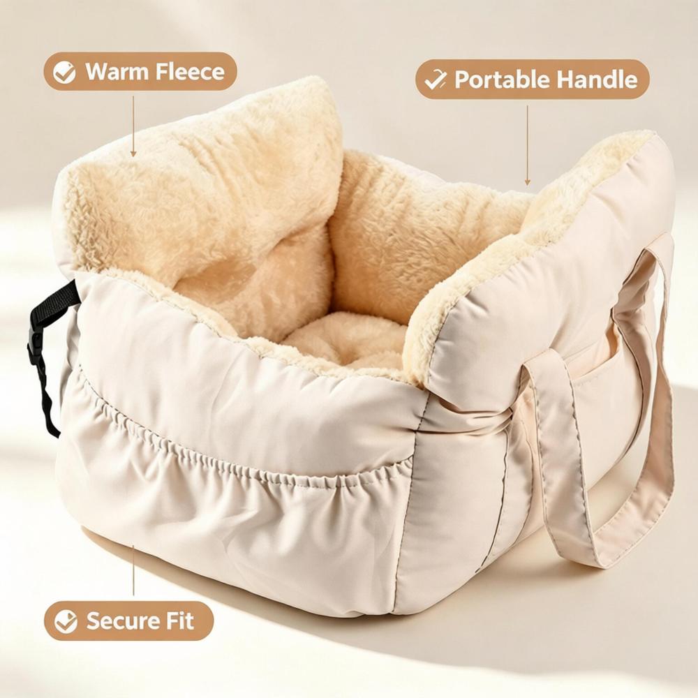 Car Pet Bed, Portable Dog Car Seat Booster Bed with Safety Tether, Foldable Anti-Slip Travel Car Seat for Small Medium Dogs & Cats