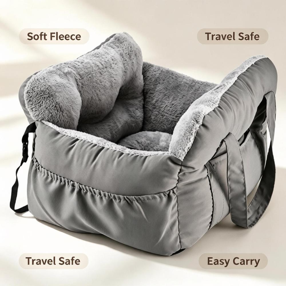 Car Pet Bed, Portable Dog Car Seat Booster Bed with Safety Tether, Foldable Anti-Slip Travel Car Seat for Small Medium Dogs & Cats