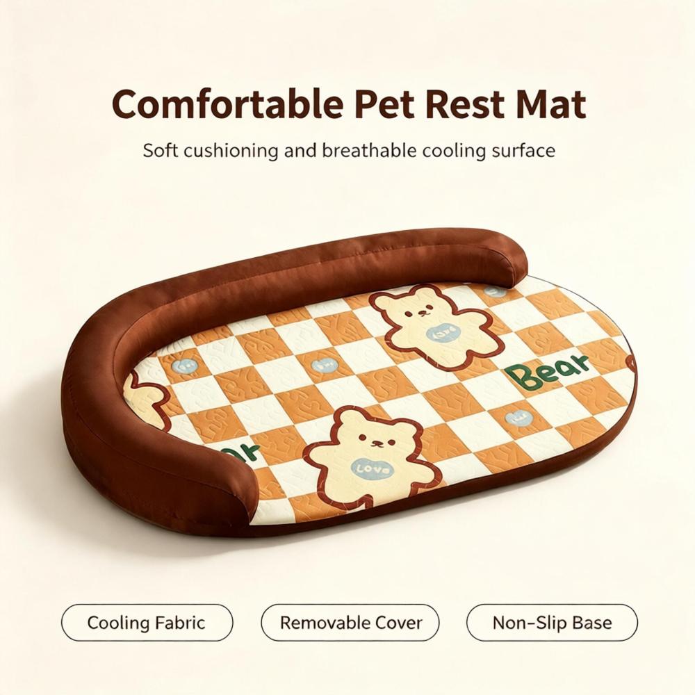 Cooling U-Shaped Bear Print Pet Bed Mat