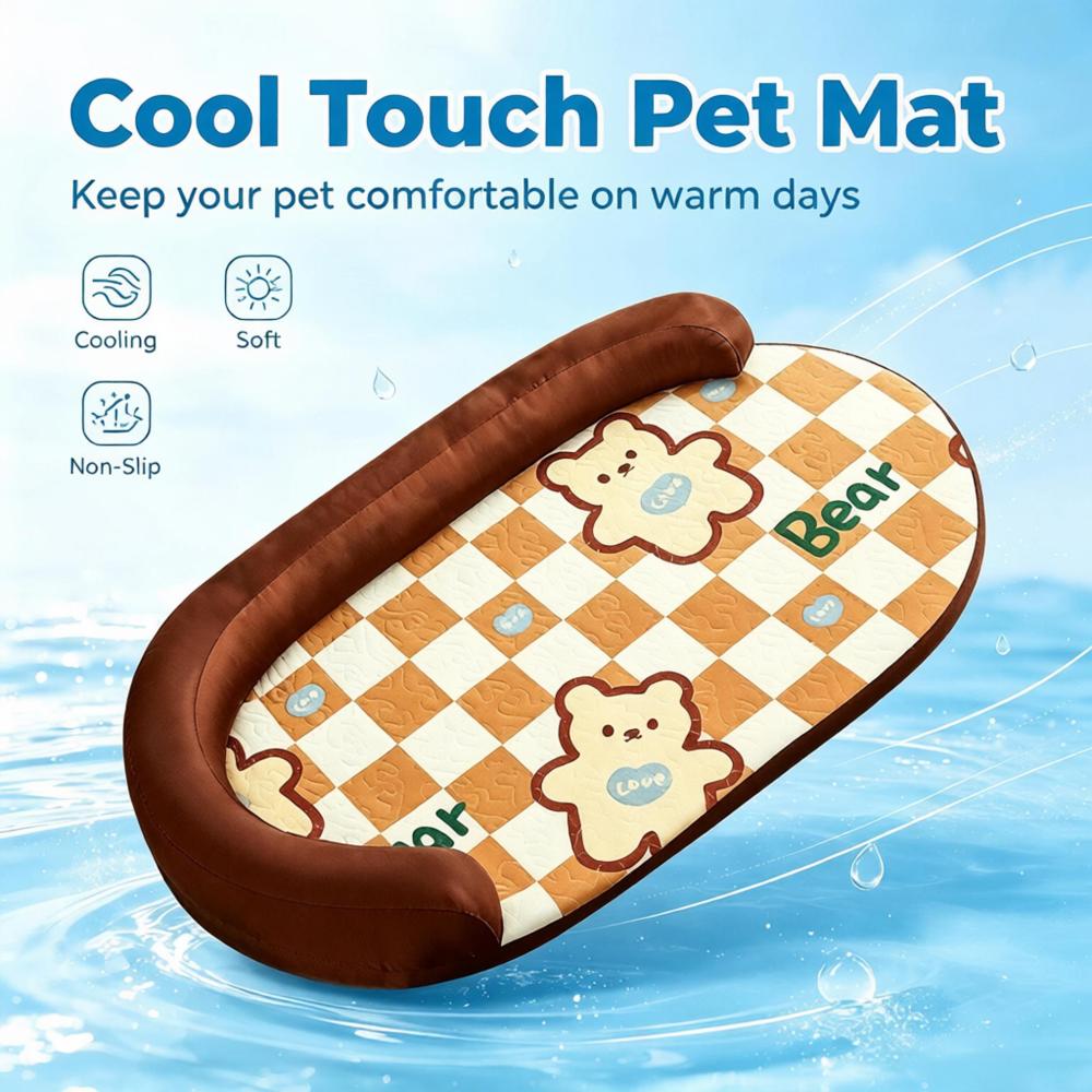 Cooling U-Shaped Bear Print Pet Bed Mat