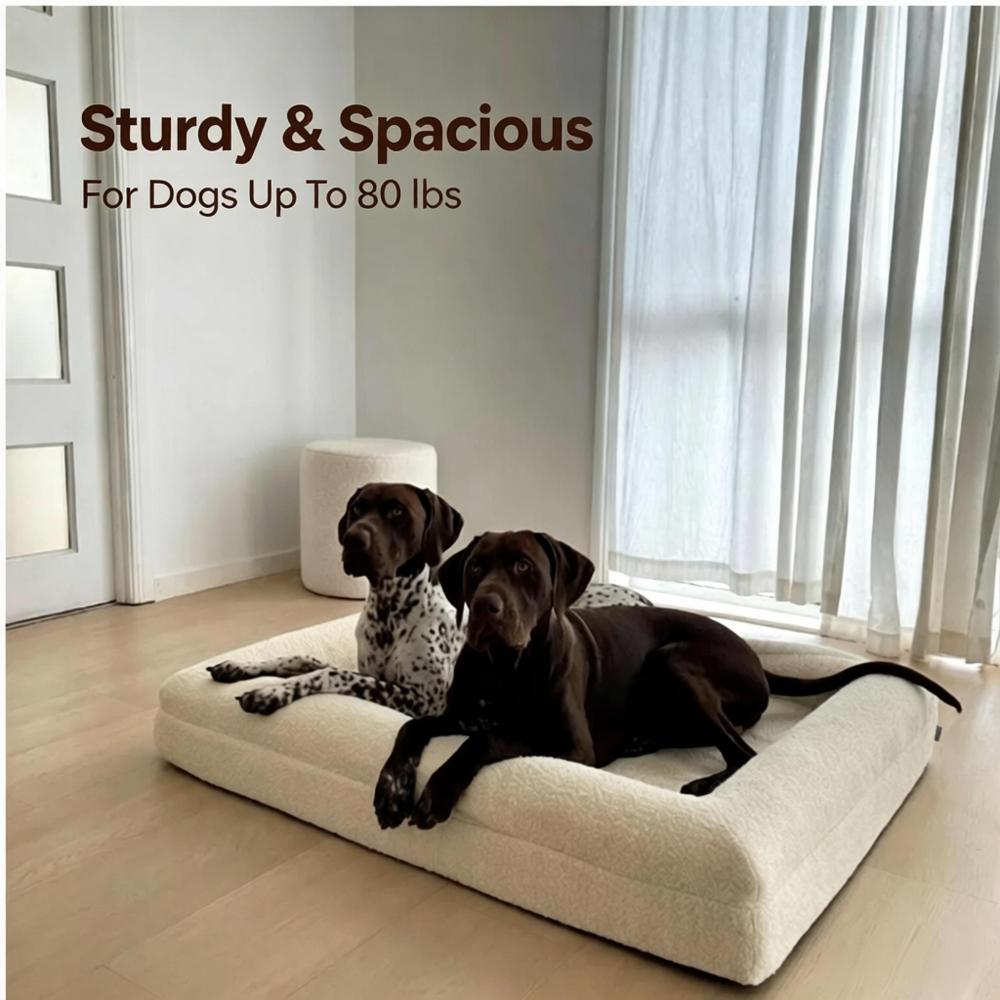 Luxury Boucle Memory Foam Dog Sofa Bed | Removable Washable Waterproof Pet Couch for All Dog Sizes