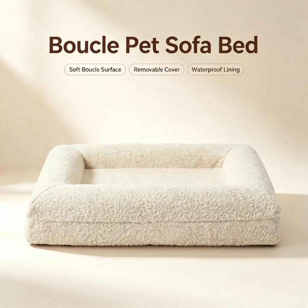 Luxury Boucle Memory Foam Dog Sofa Bed | Removable Washable Waterproof Pet Couch for All Dog Sizes