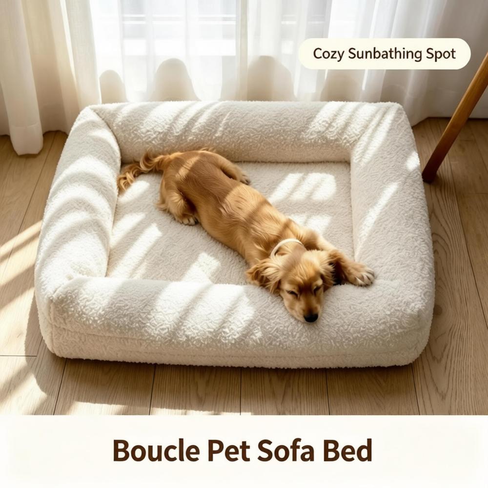 Luxury Boucle Memory Foam Dog Sofa Bed | Removable Washable Waterproof Pet Couch for All Dog Sizes
