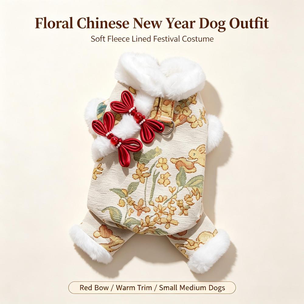 Chinese New Year Dog Tang Suit, Warm Fleece Lined Traditional Festive Pet Outfit, Lion Dragon Embroidery Lunar New Year Costume for Small Medium Large Dogs