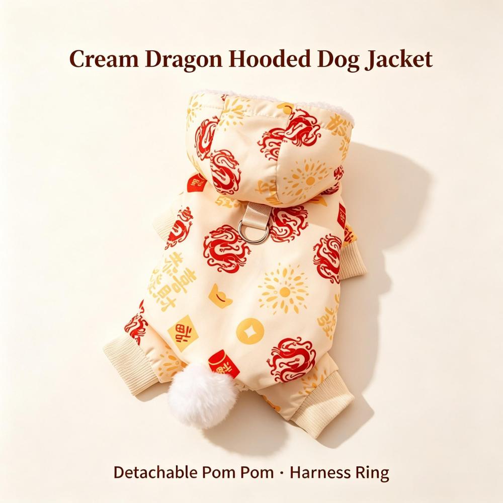 Chinese New Year Dog Tang Suit, Warm Fleece Lined Traditional Festive Pet Outfit, Lion Dragon Embroidery Lunar New Year Costume for Small Medium Large Dogs