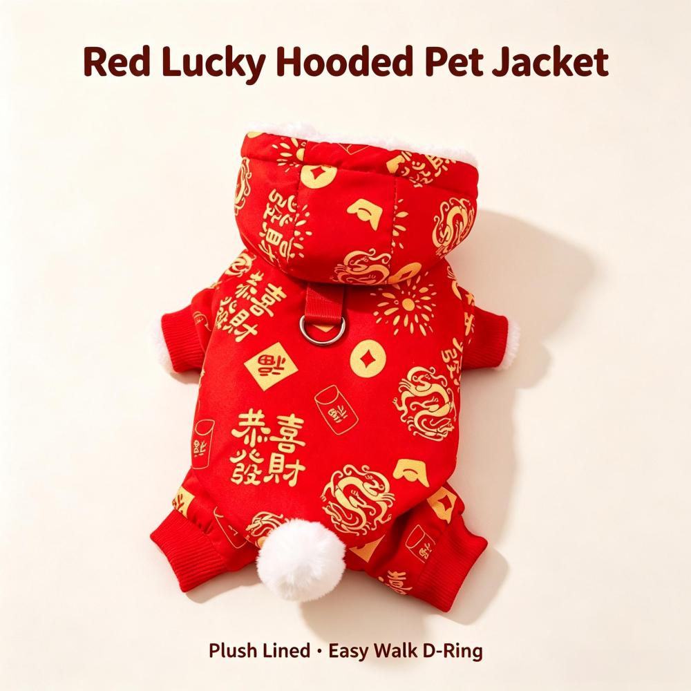 Chinese New Year Dog Tang Suit, Warm Fleece Lined Traditional Festive Pet Outfit, Lion Dragon Embroidery Lunar New Year Costume for Small Medium Large Dogs