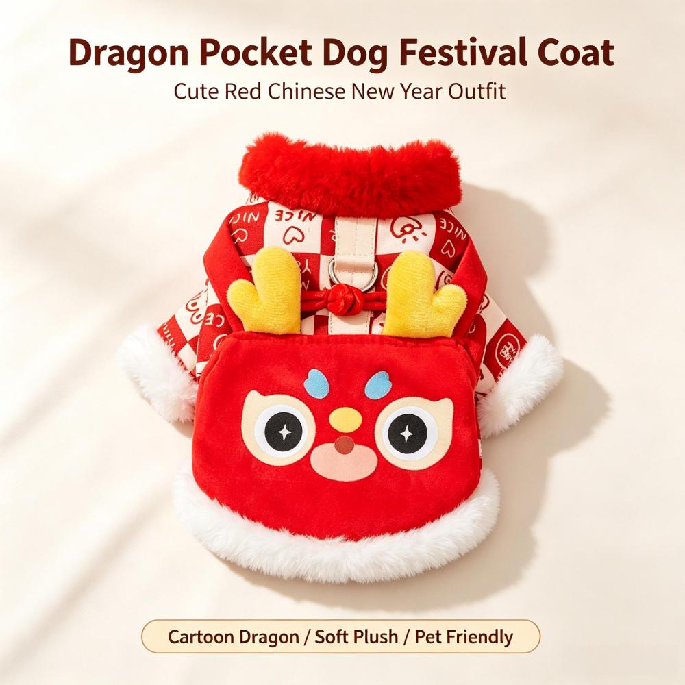 Chinese New Year Dog Tang Suit, Warm Fleece Lined Traditional Festive Pet Outfit, Lion Dragon Embroidery Lunar New Year Costume for Small Medium Large Dogs