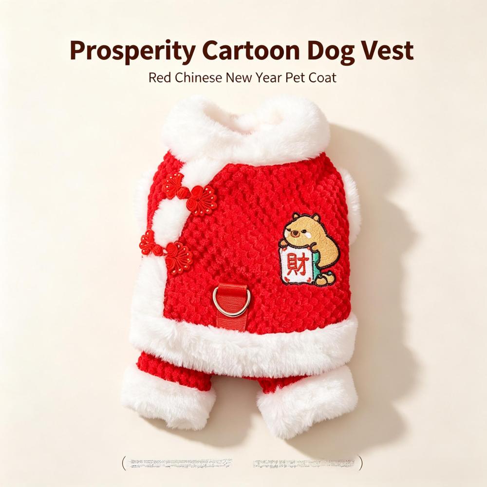 Chinese New Year Dog Tang Suit, Warm Fleece Lined Traditional Festive Pet Outfit, Lion Dragon Embroidery Lunar New Year Costume for Small Medium Large Dogs