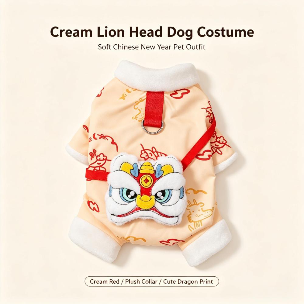 Chinese New Year Dog Tang Suit, Warm Fleece Lined Traditional Festive Pet Outfit, Lion Dragon Embroidery Lunar New Year Costume for Small Medium Large Dogs