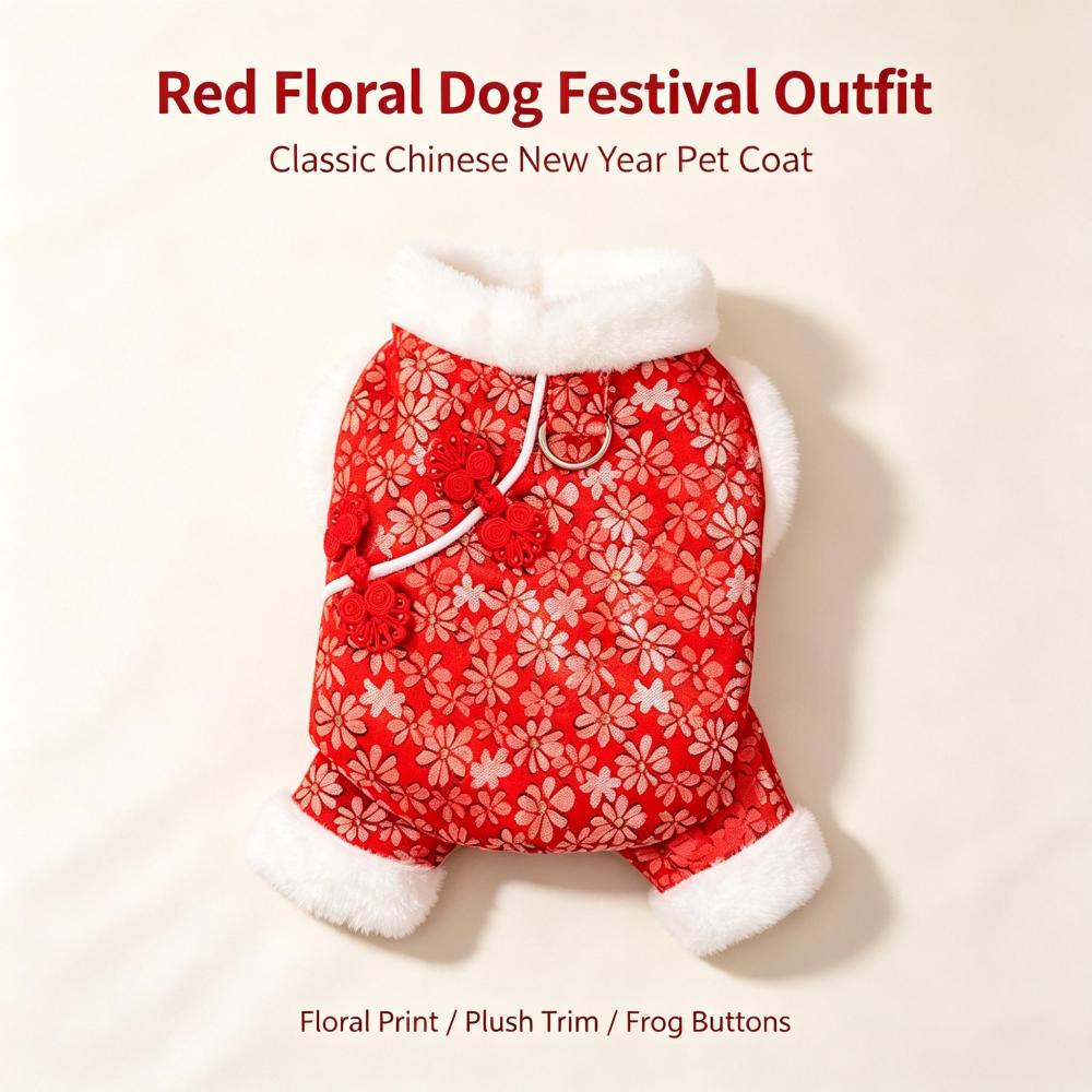 Chinese New Year Dog Tang Suit, Warm Fleece Lined Traditional Festive Pet Outfit, Lion Dragon Embroidery Lunar New Year Costume for Small Medium Large Dogs