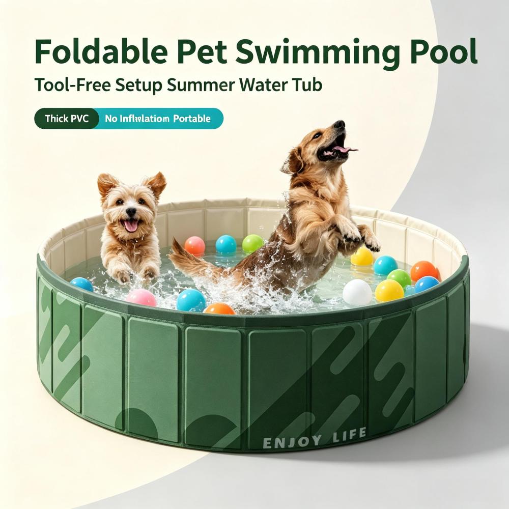 Collapsible No-Inflate Pet Swimming Pool, Foldable Thick PVC Dog Bath Tub, Portable Outdoor Water Play Pool for Dogs Cats Kids