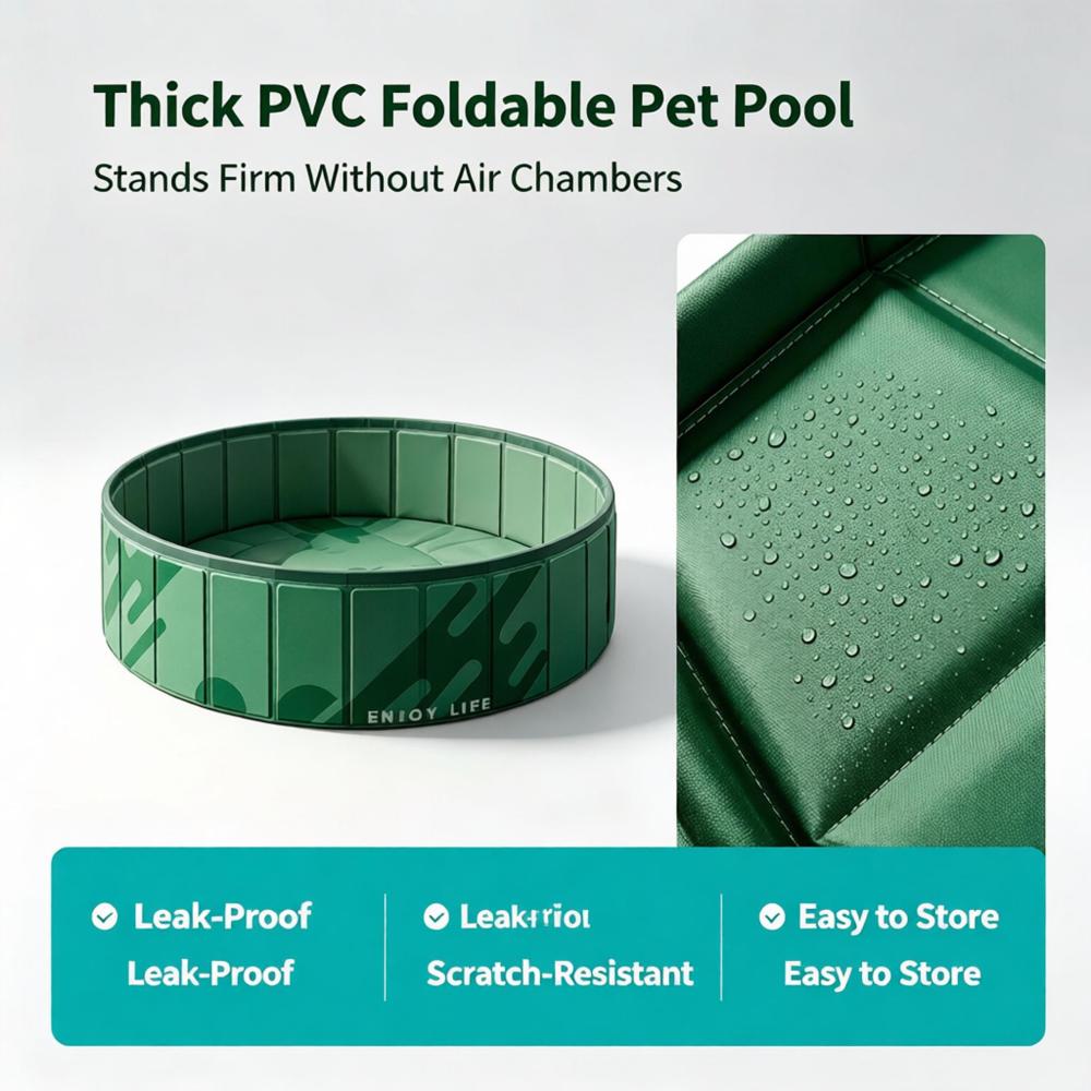 Collapsible No-Inflate Pet Swimming Pool, Foldable Thick PVC Dog Bath Tub, Portable Outdoor Water Play Pool for Dogs Cats Kids