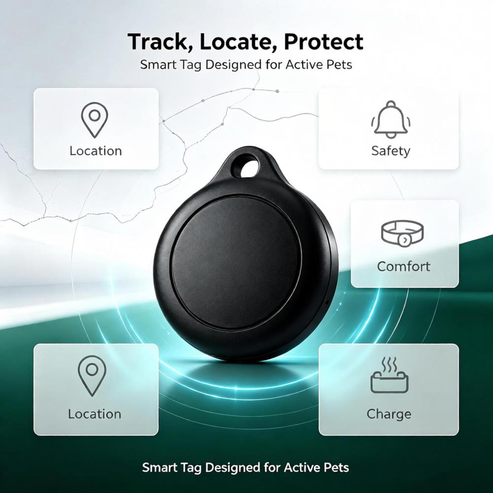 Adjustable Pet Collar Mini Location Tracker Works with iOS and Android Waterproof Anti-Lost Tag for Cats Small Dogs