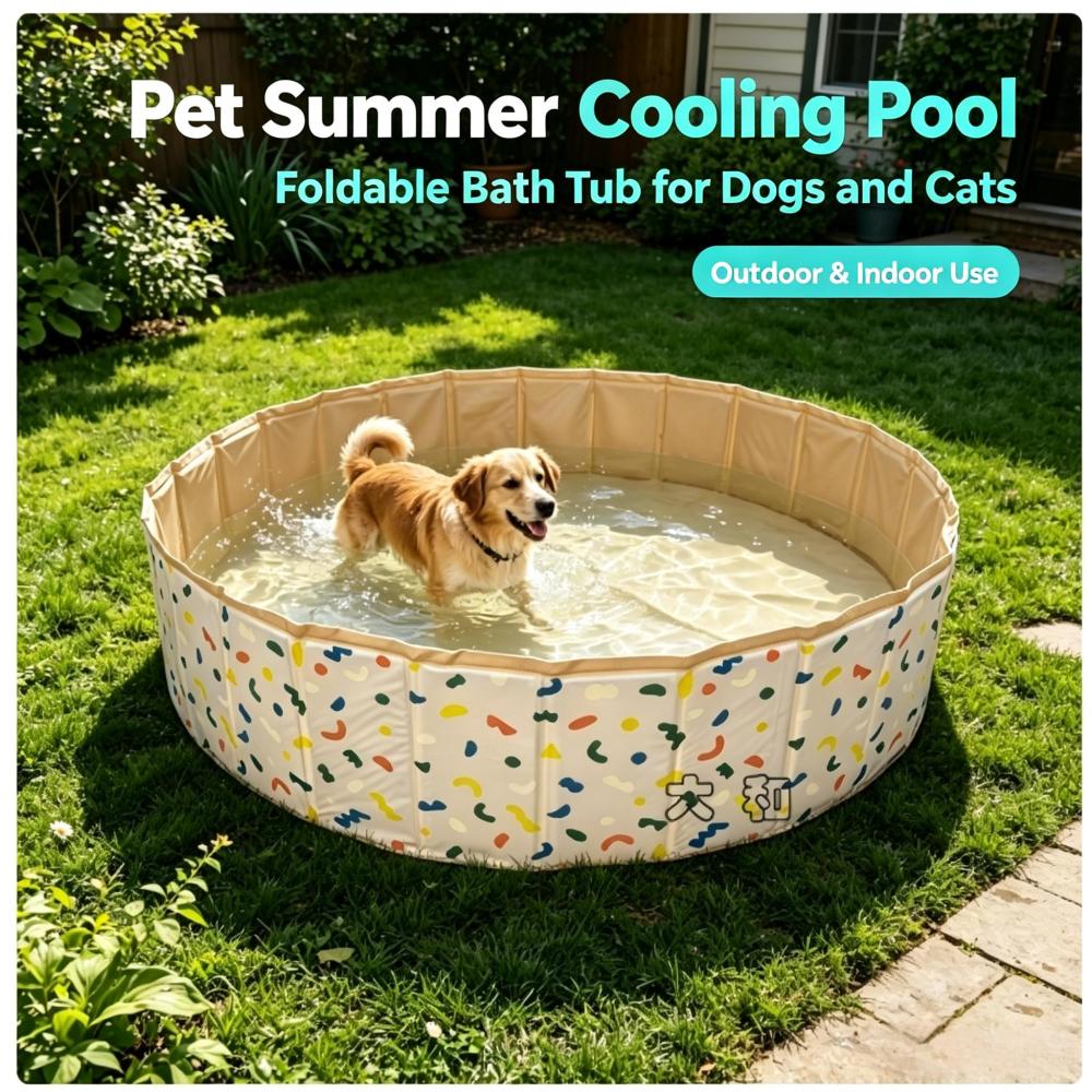 Foldable PVC Dog Swimming Pool, Collapsible Pet Bath Tub for Large Medium Small Dogs, Outdoor Portable Water Pool