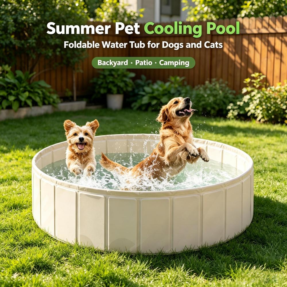 Collapsible No-Inflate Pet Swimming Pool, Foldable Thick PVC Dog Bath Tub, Portable Outdoor Water Play Pool for Dogs Cats Kids
