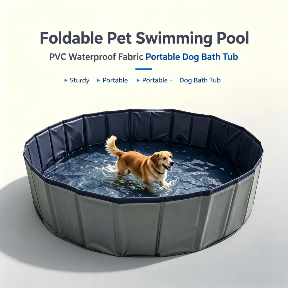 Foldable PVC Dog Swimming Pool, Collapsible Pet Bath Tub for Large Medium Small Dogs, Outdoor Portable Water Pool