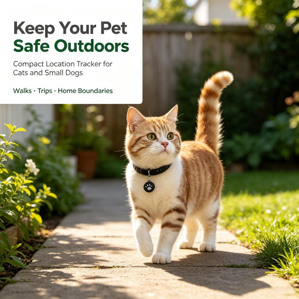 Adjustable Pet Collar Mini Location Tracker Works with iOS and Android Waterproof Anti-Lost Tag for Cats Small Dogs