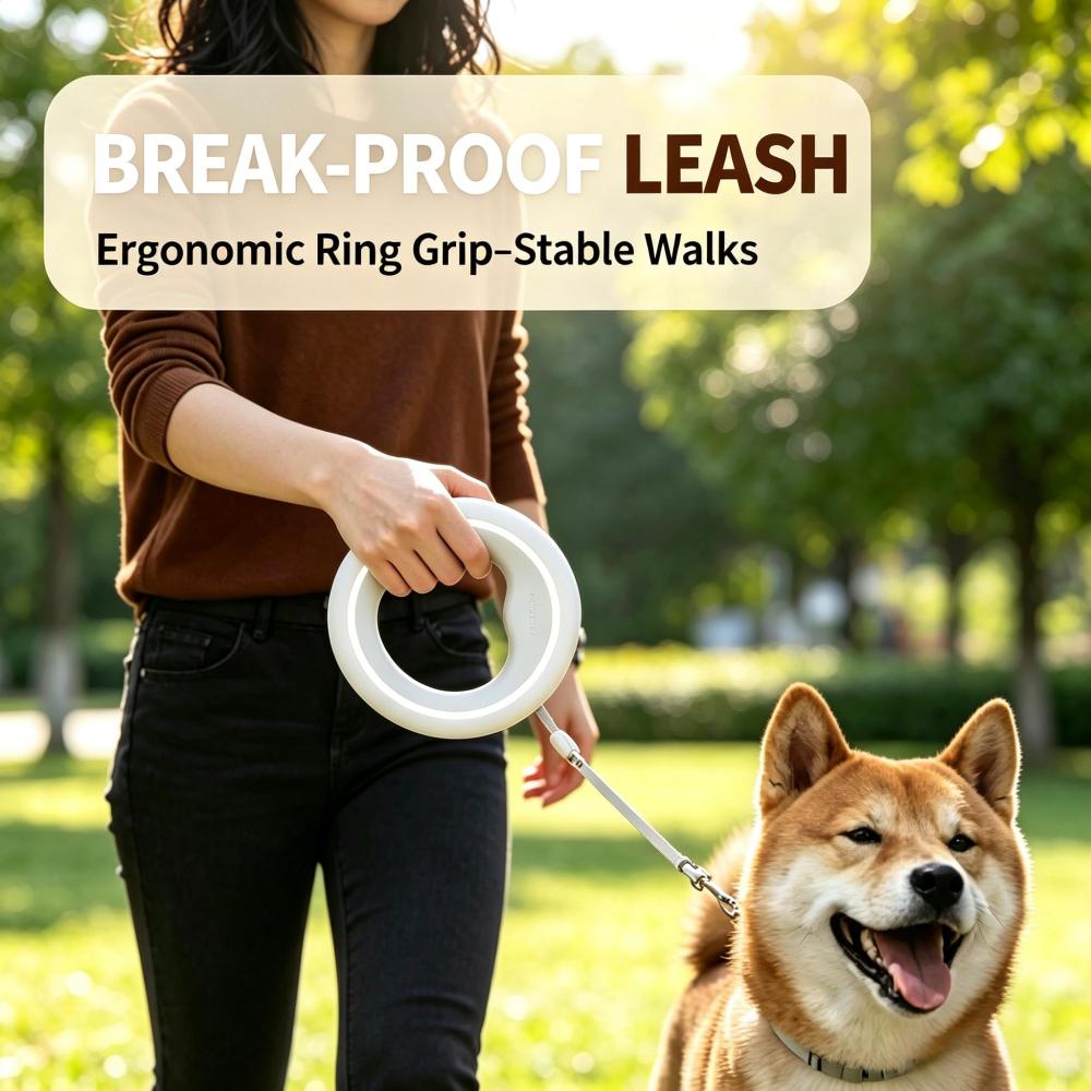 LED Glow Ring Retractable Dog Leash, Ergonomic Circular Handle Auto Rewind Pet Walking Leash with 3 Color Night Safety Light