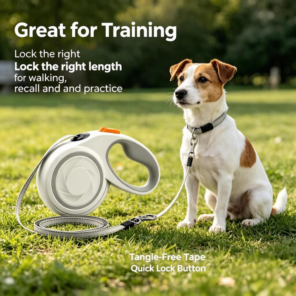 Retractable Dog Leash, 9.8–16.4 ft Tangle-Free Nylon Tape Retractable Pet Leash with One-Hand Quick Lock, Fits Small Medium Large Dogs Up to 110 lbs & Small Cats