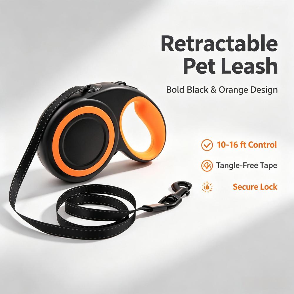 Retractable Dog Leash, 9.8–16.4 ft Tangle-Free Nylon Tape Retractable Pet Leash with One-Hand Quick Lock, Fits Small Medium Large Dogs Up to 110 lbs & Small Cats