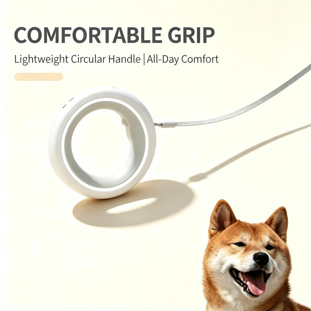 LED Glow Ring Retractable Dog Leash, Ergonomic Circular Handle Auto Rewind Pet Walking Leash with 3 Color Night Safety Light