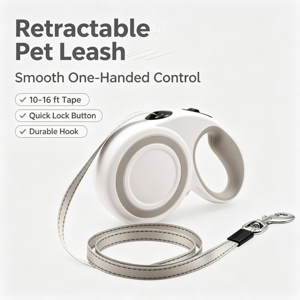 Retractable Dog Leash, 9.8–16.4 ft Tangle-Free Nylon Tape Retractable Pet Leash with One-Hand Quick Lock, Fits Small Medium Large Dogs Up to 110 lbs & Small Cats