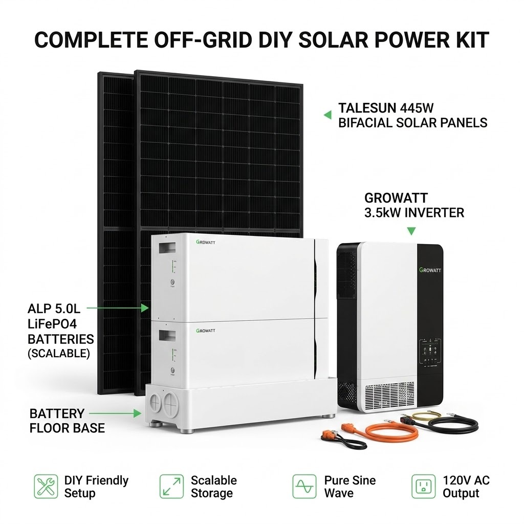 Growatt 3.5kW 120V Complete DIY Off-Grid Solar Kit with Panels & Battery