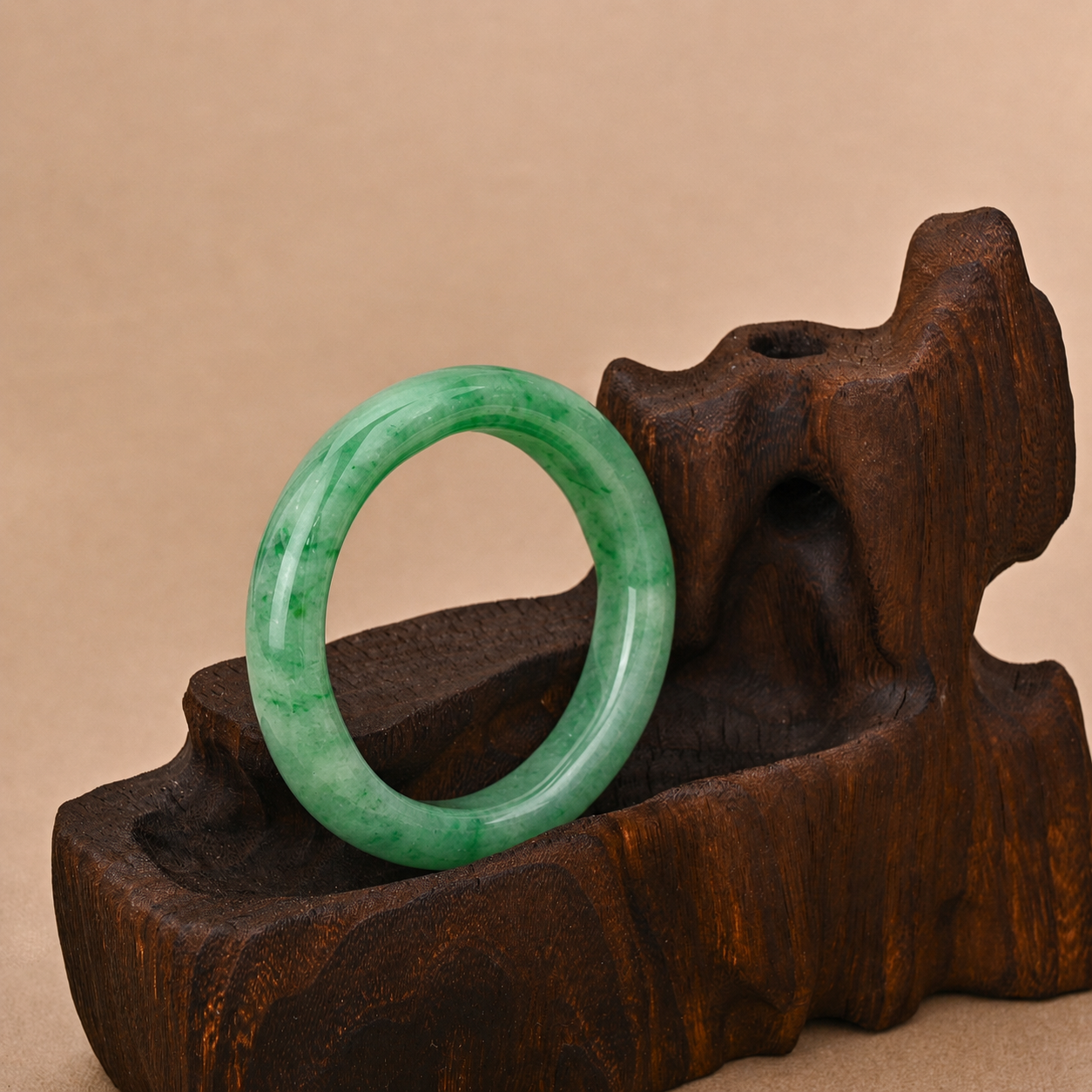 Semi-translucent Fine-textured Green Jadeite Bangle