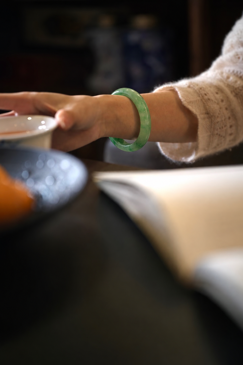 Semi-translucent Fine-textured Green Jadeite Bangle