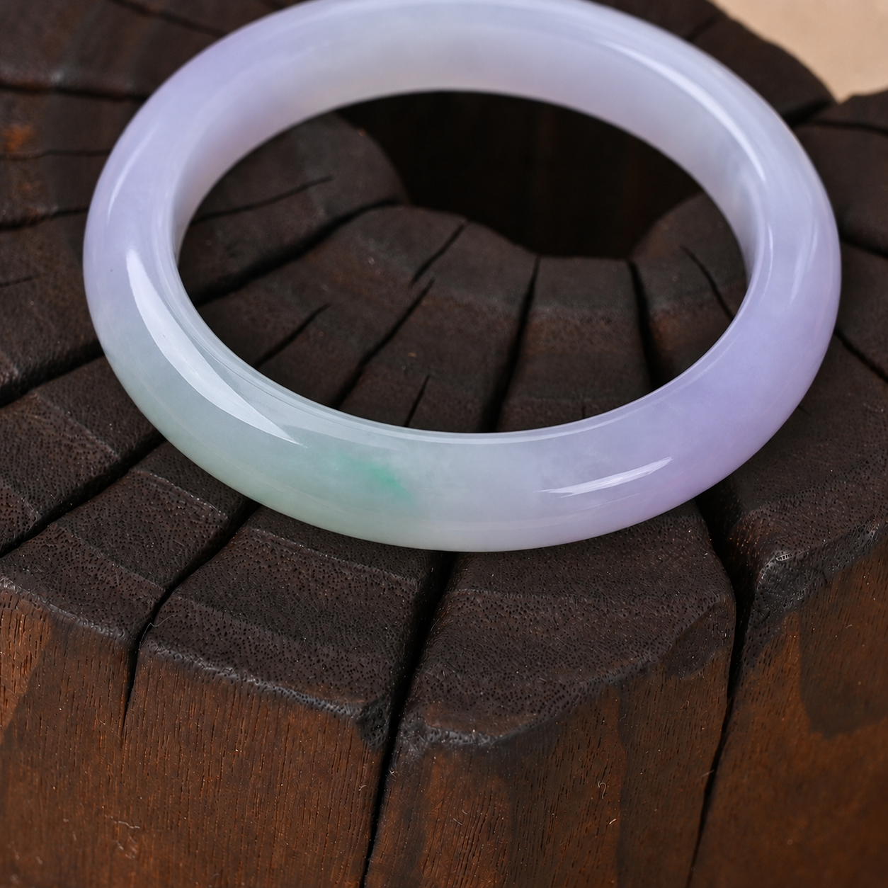 Fine-textured Semi-translucent Lavender and Green Jadeite Bangle