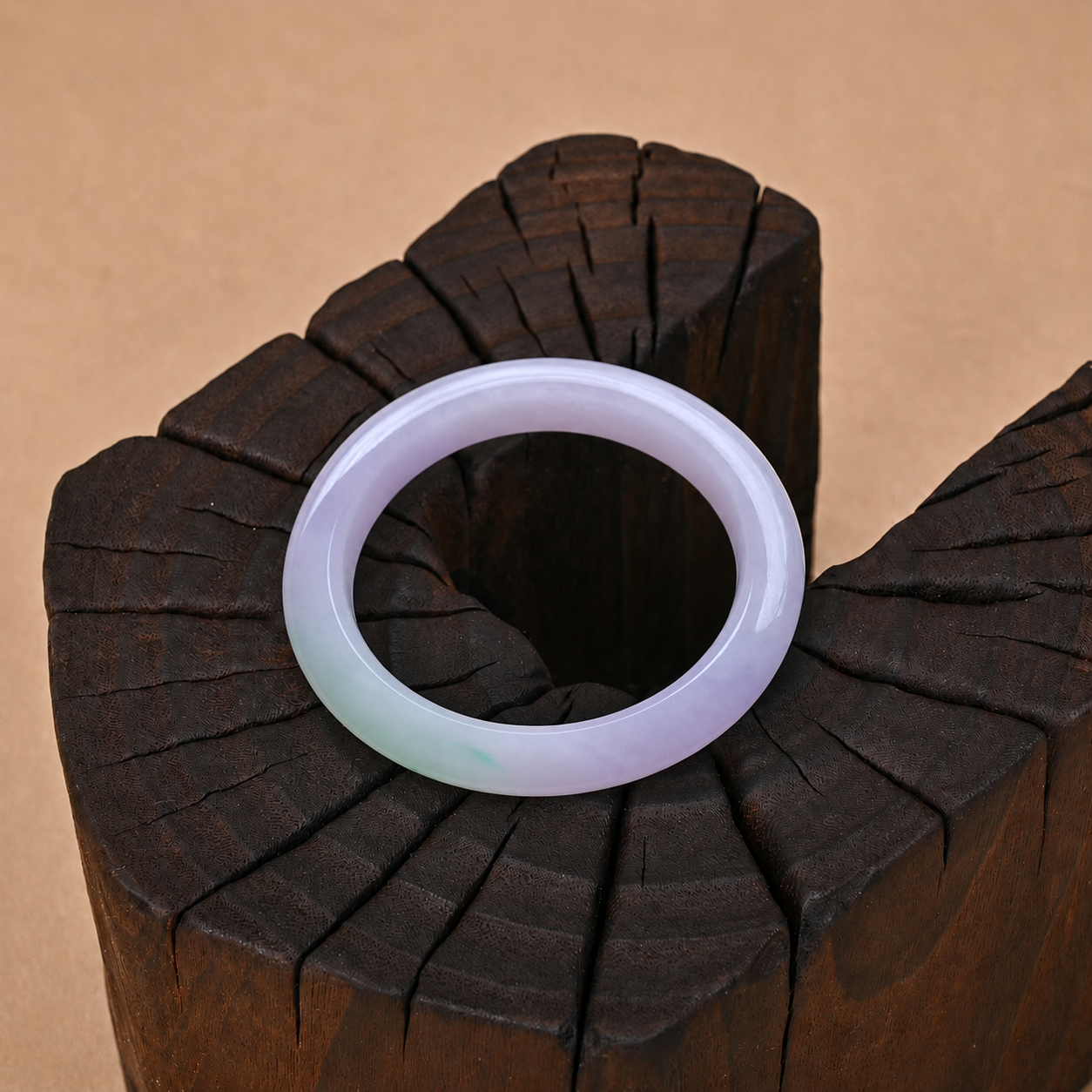 Fine-textured Semi-translucent Lavender and Green Jadeite Bangle