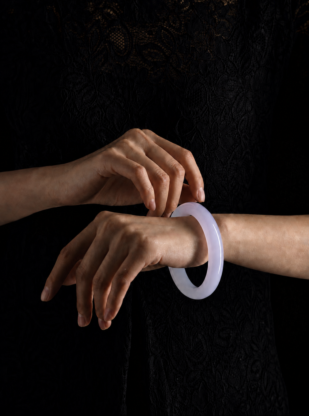 Fine-textured Semi-translucent Lavender and Green Jadeite Bangle