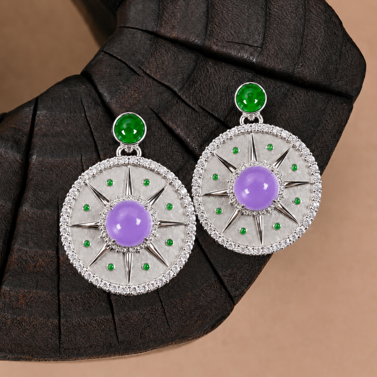 Sol Jade | Lavender & Green Jade Starburst Earrings