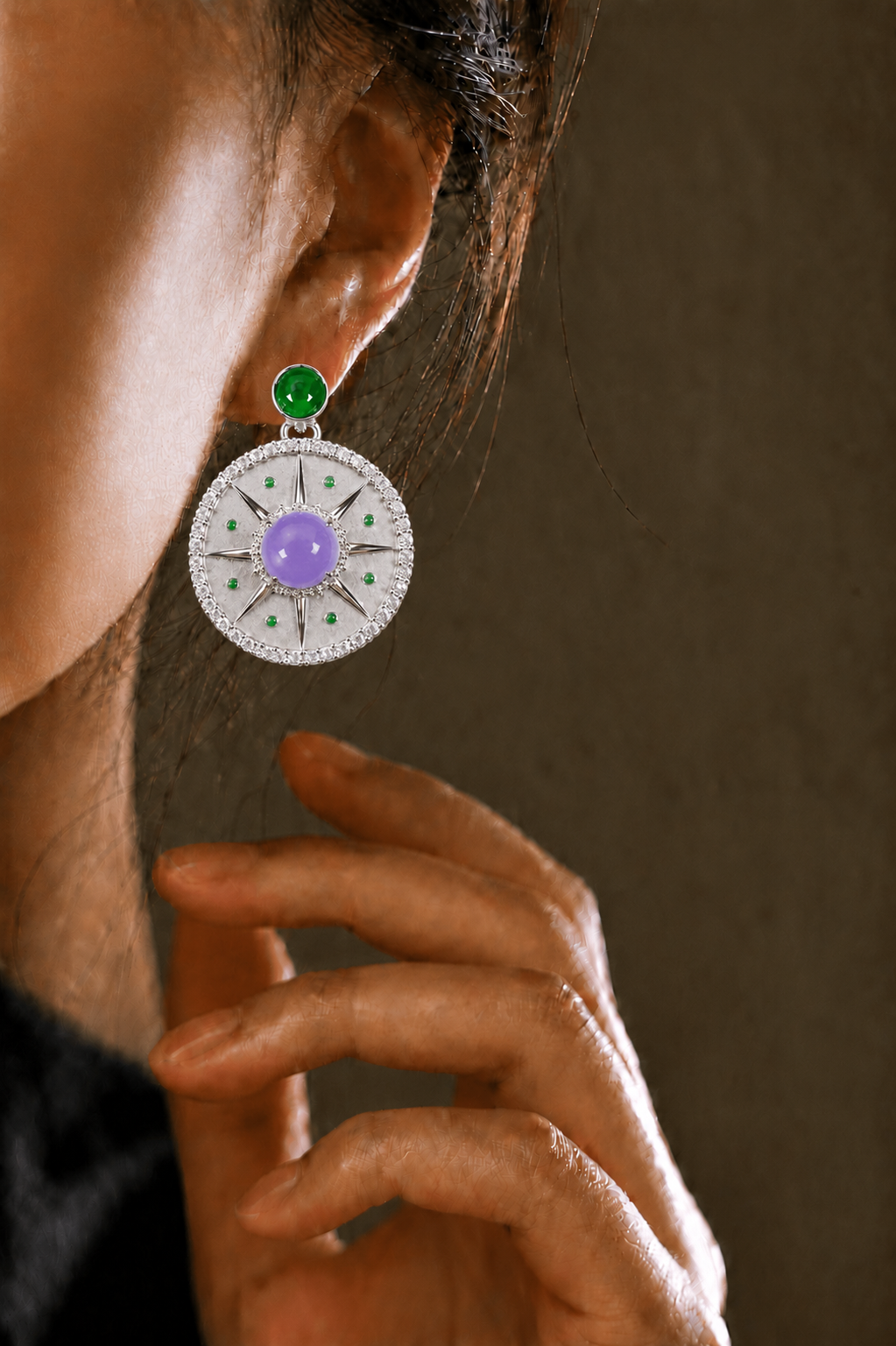 Sol Jade | Lavender & Green Jade Starburst Earrings