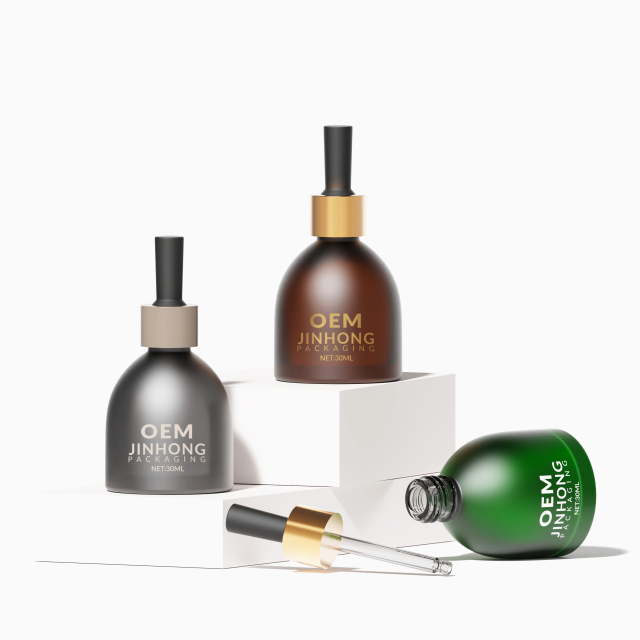 Custom 30ml Frosted Glass Dropper Bottle Manufacturer for Hair Oil & Skincare Packaging,Guangzhou Jinhong Packing Co., Ltd.,Custom Amber Green Glass Dropper Bottle for Hair Oil & Serum