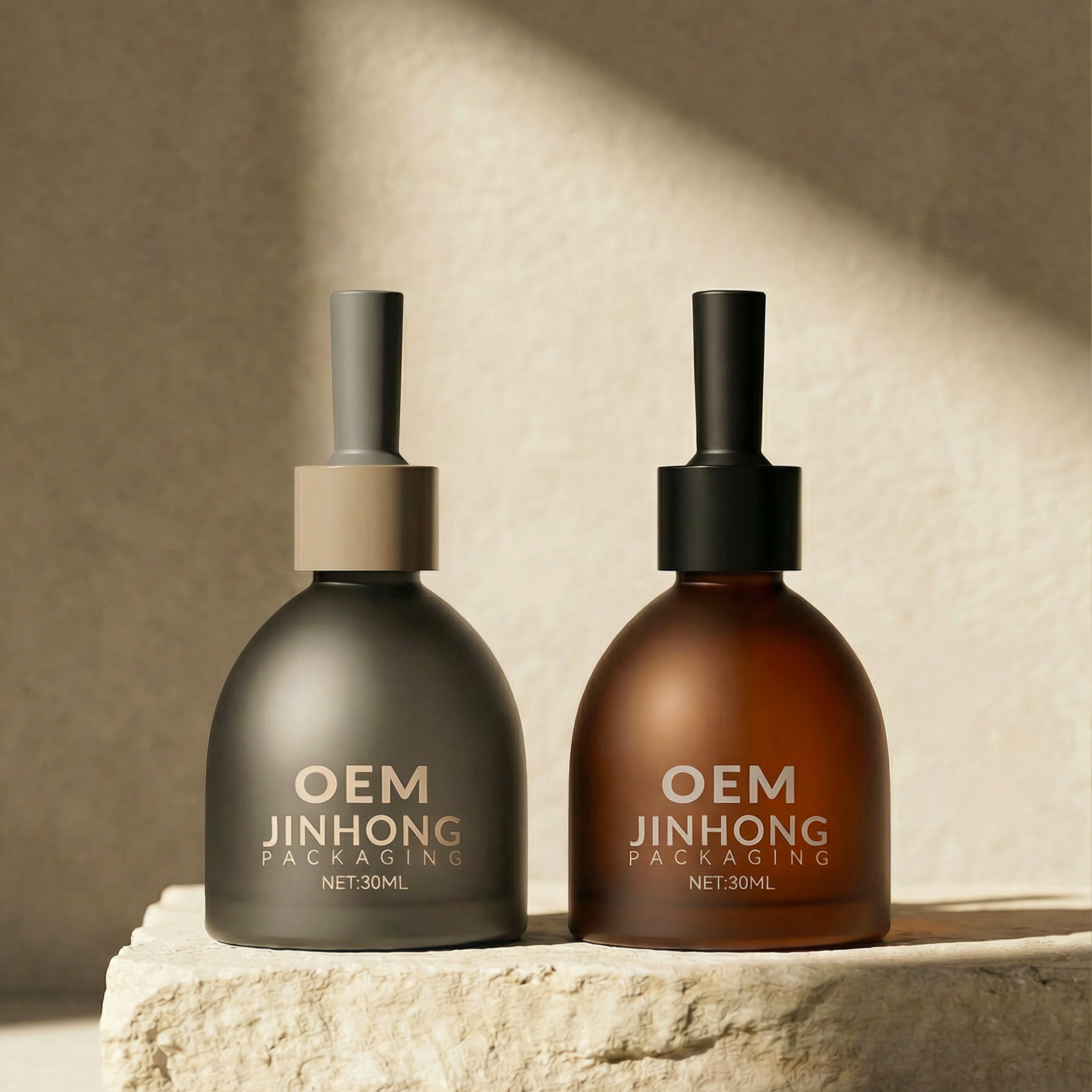 Custom 30ml Frosted Glass Dropper Bottle Manufacturer for Hair Oil & Skincare Packaging,Guangzhou Jinhong Packing Co., Ltd.,Custom Amber Green Glass Dropper Bottle for Hair Oil & Serum