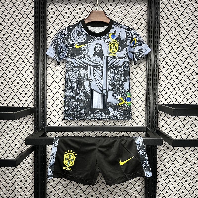 2024 Brazil Christ the Redeemer Special Kids Kit Football Jersey
